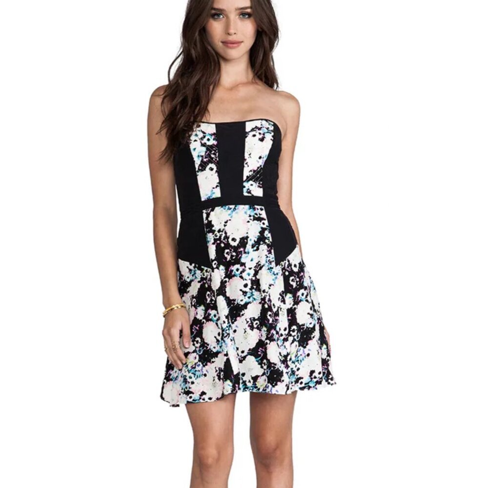 Parker Mara Mini Silk Dress Size S Corset Watercolor Floral Flowy Sassy Grunge